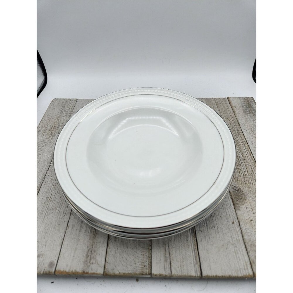 Gibson Elite White Hobnail silver Cereal bowls Beaded 8 1/2" Replacement Set 3